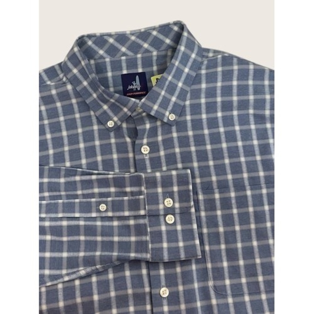 NWOT Johnnie O Prep-Formance Blue Plaid Long Slv. Button Up Shirt Men XL Vietnam